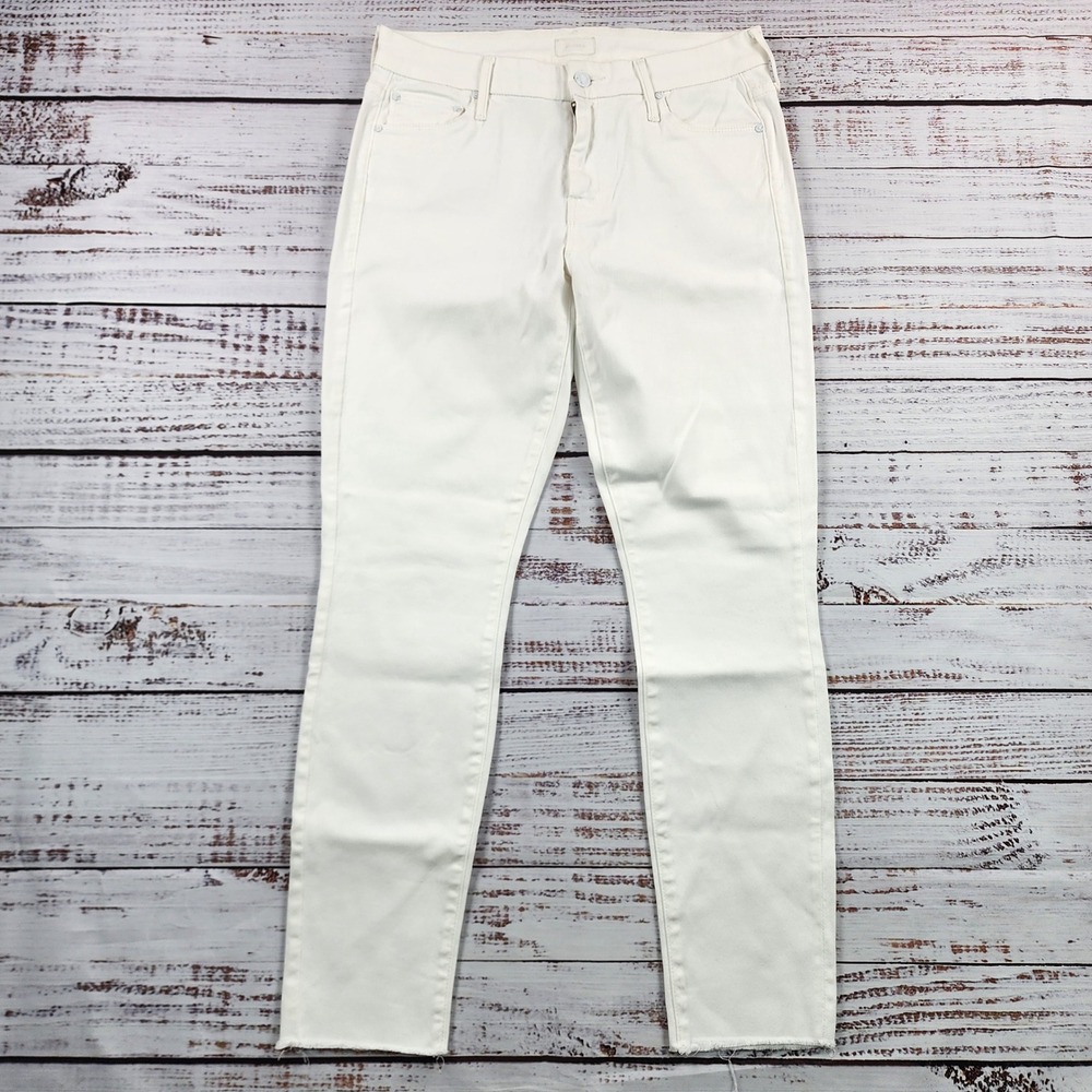 MOTHER The Looker Ankle Fray Women's Jeans Size 29 White Skinny Raw Hem